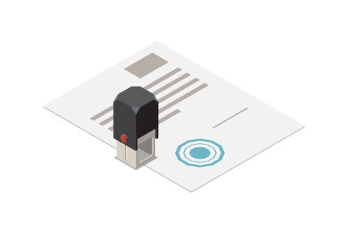 Notary services isometric composition with paper agreement and wet stamp vector illustration